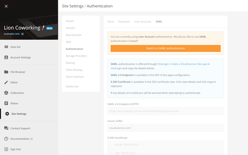 SAML authentication