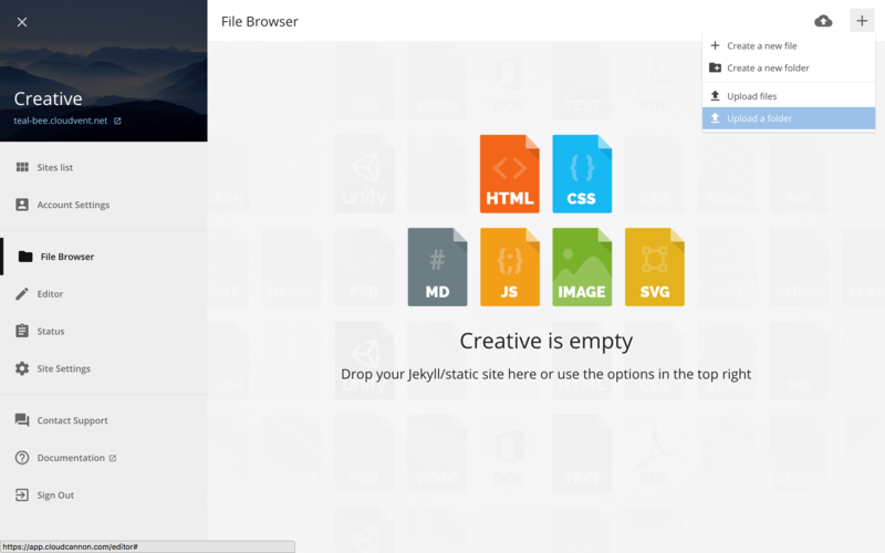 File Browser with Add Files menu open